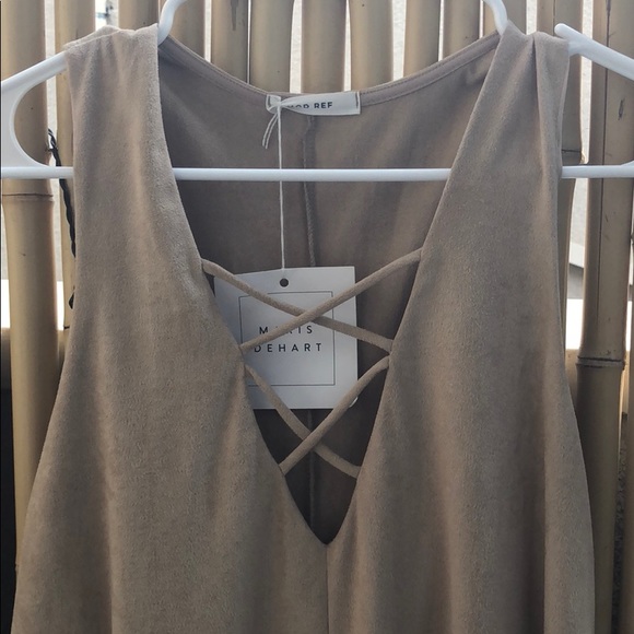 Boho Cross V-Neck, Camel Suede Dress - Picture 3 of 4